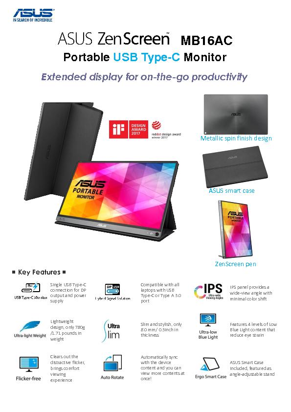 ASUS ZenScreen MB16AC Portable USB Type-C Monitor