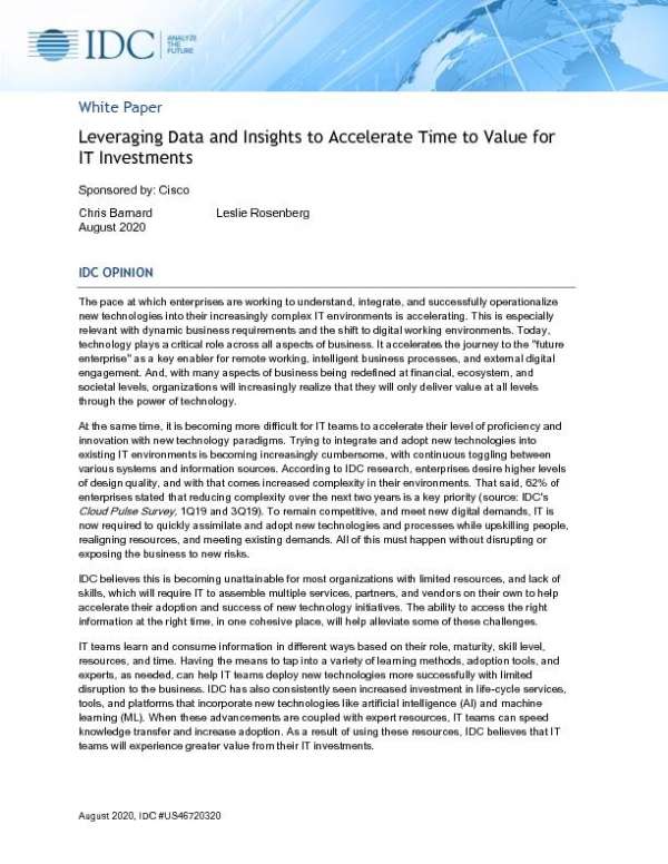 Leveraging Data and Insights to Accelerate Time to Value for IT Investments