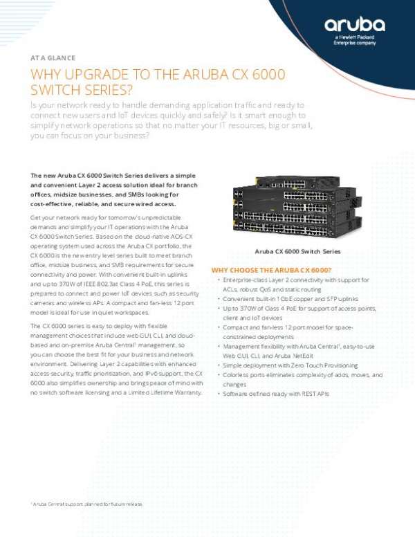 Why Upgrade to the Aruba CX 6000 Switch Series?