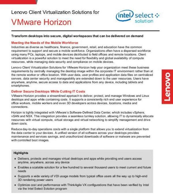 Lenovo Client Virtualization Solutions for VMware Horizon