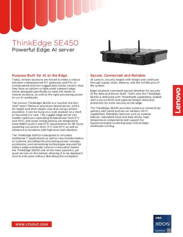 ThinkEdge SE450 – Powerful Edge AI Server