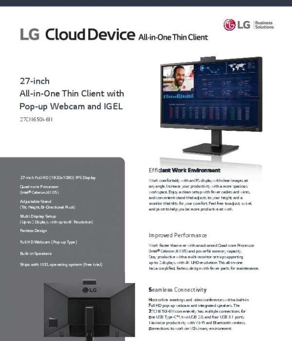 Introducing the LG Cloud Device All in One Thin Client Pop-up Webcam and IGEL