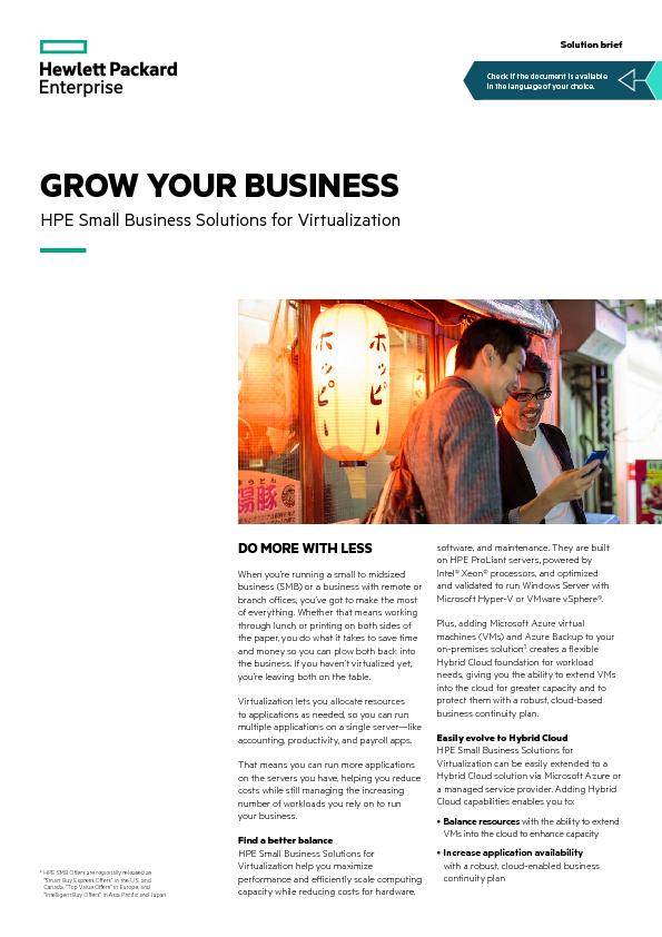 Grow Your Business – HPE Small Business Solutions for Virtualization