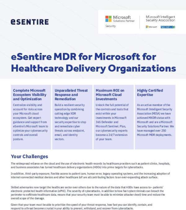 eSentire MDR for Microsoft for Healthcare Delivery Organizations