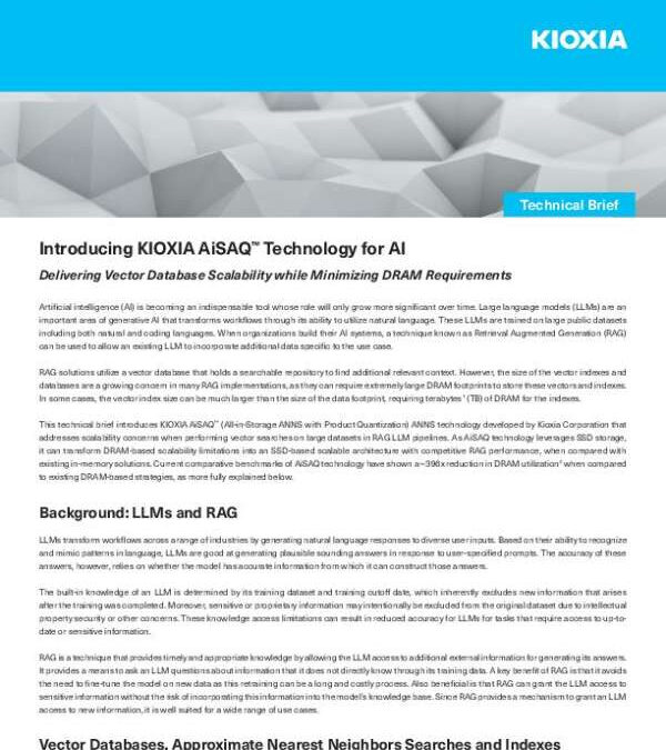 Introducing KIOXIA AiSAQ Technology for AI